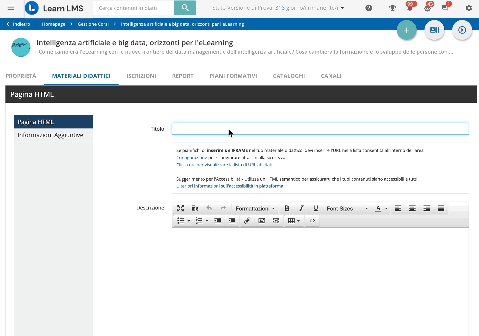 Caricare un video come materiale didattico HTML