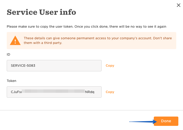 Retrieving the service user ID and token