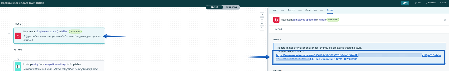 Copying the webhook trigger and exiting the recipe editor