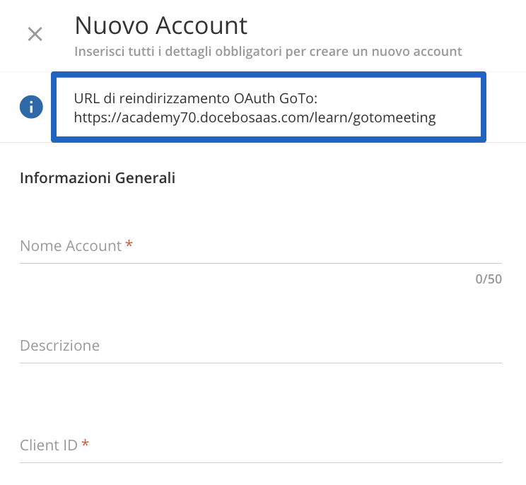 URL di reindirizzamento OAuth GoTo