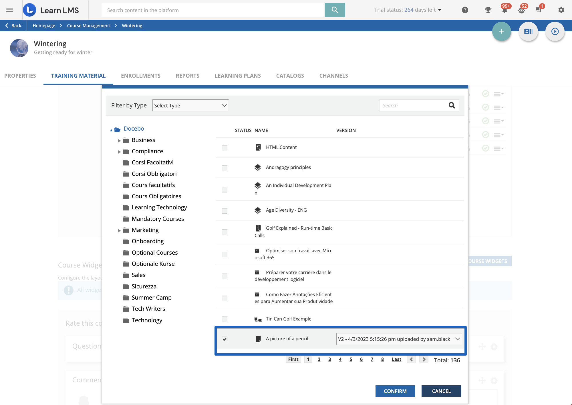 Training material with multiple versions