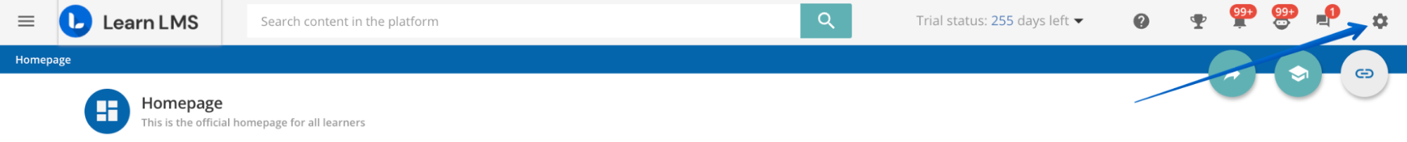 Accessing the Admin Menu by pressing the gears icon