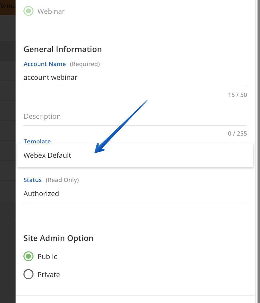 Setting the default template for an account