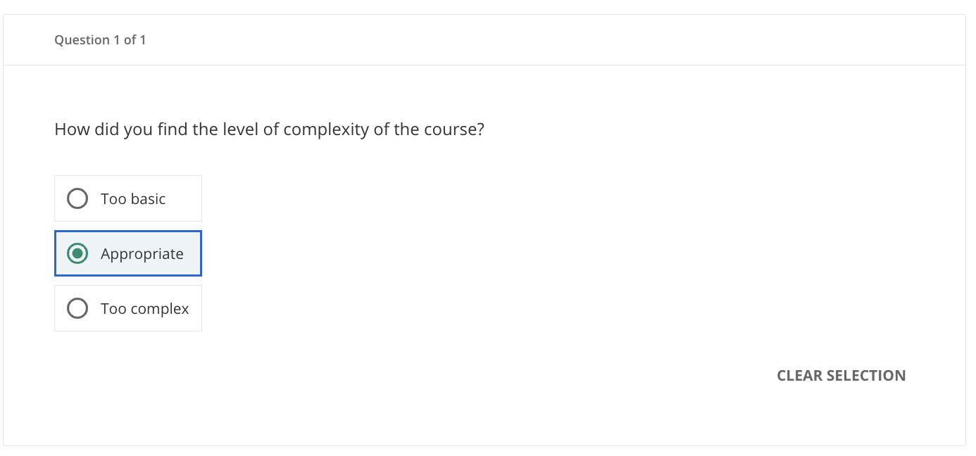 Single choice question learner view