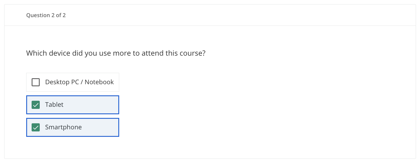 Multiple choice question learner view