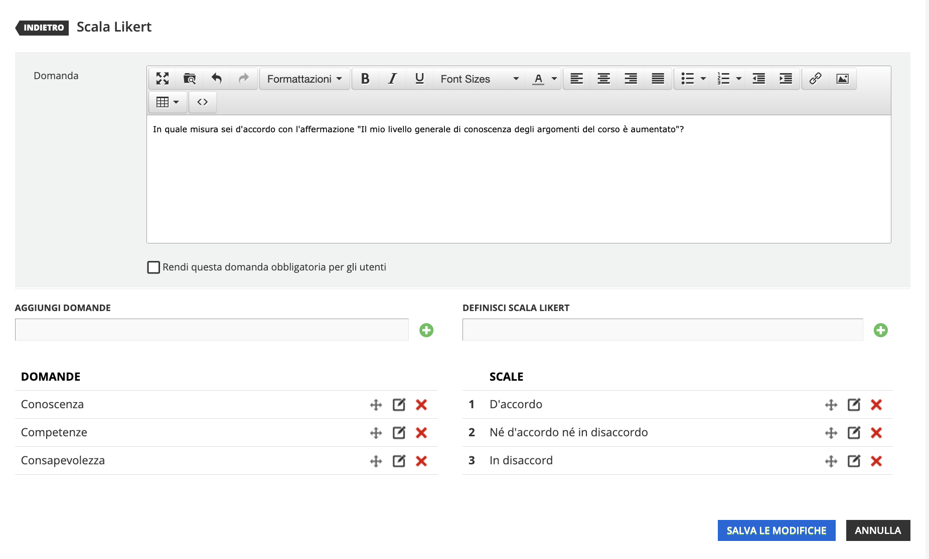 Configurazione Scala Likert