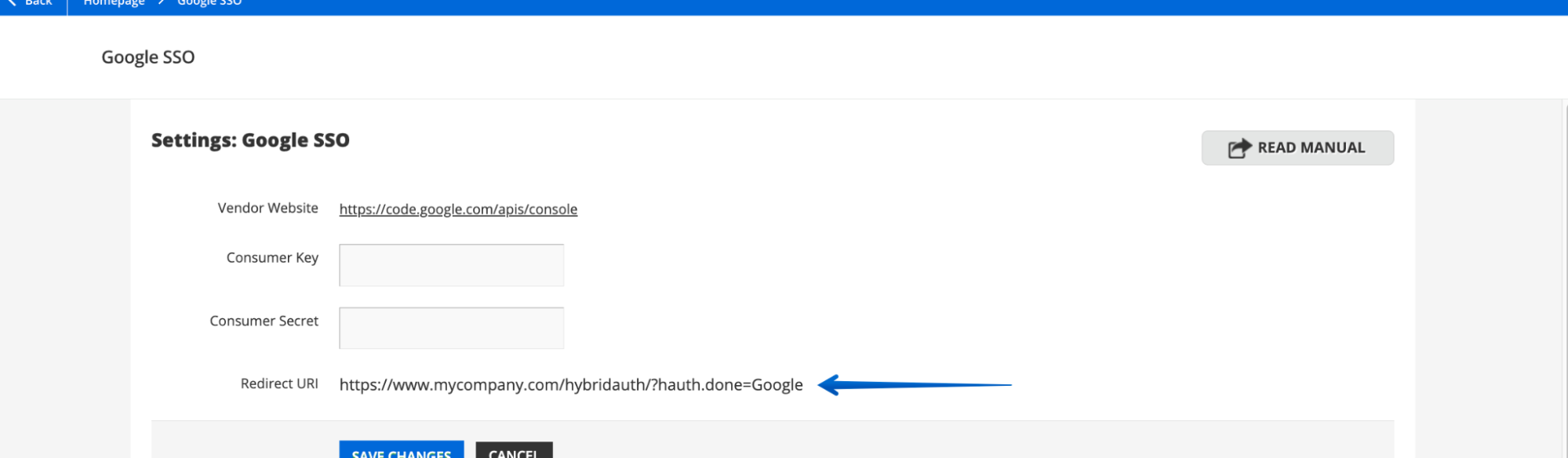 Copying the Redirect URI for later use