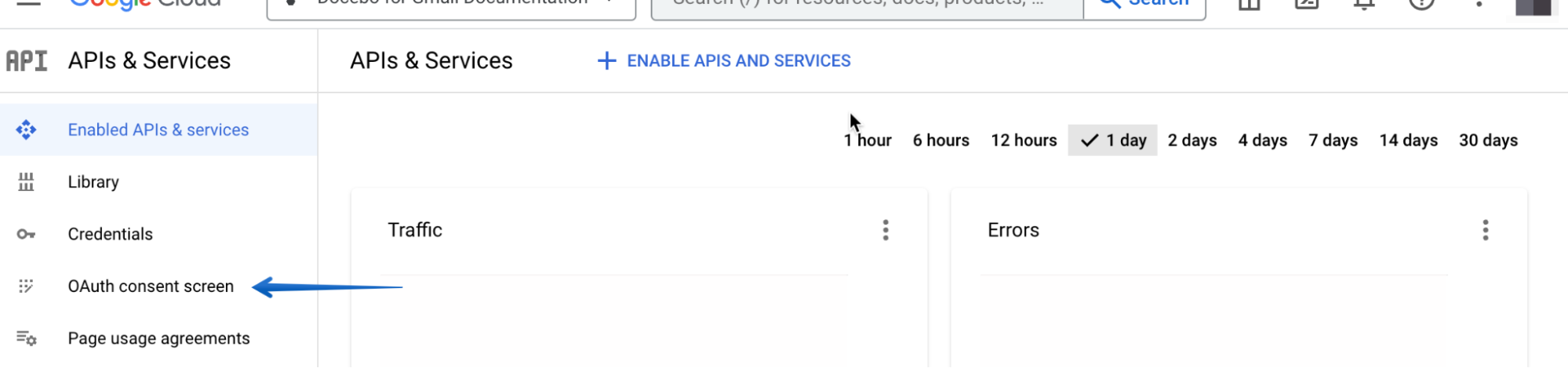 Choosing OAuth Consent Screen in the sidebar menu