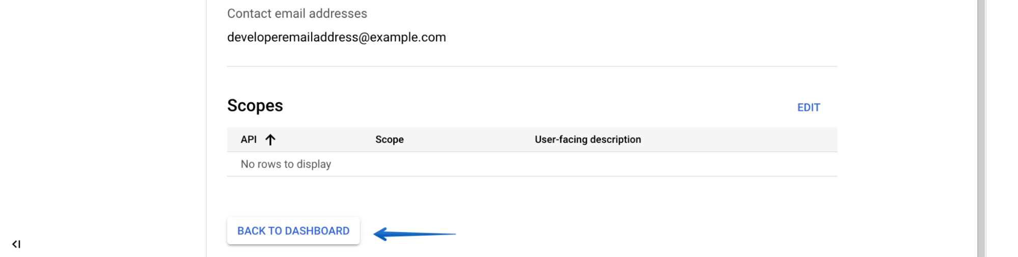 Pressing the Back to Dashboard button in the Summary screen