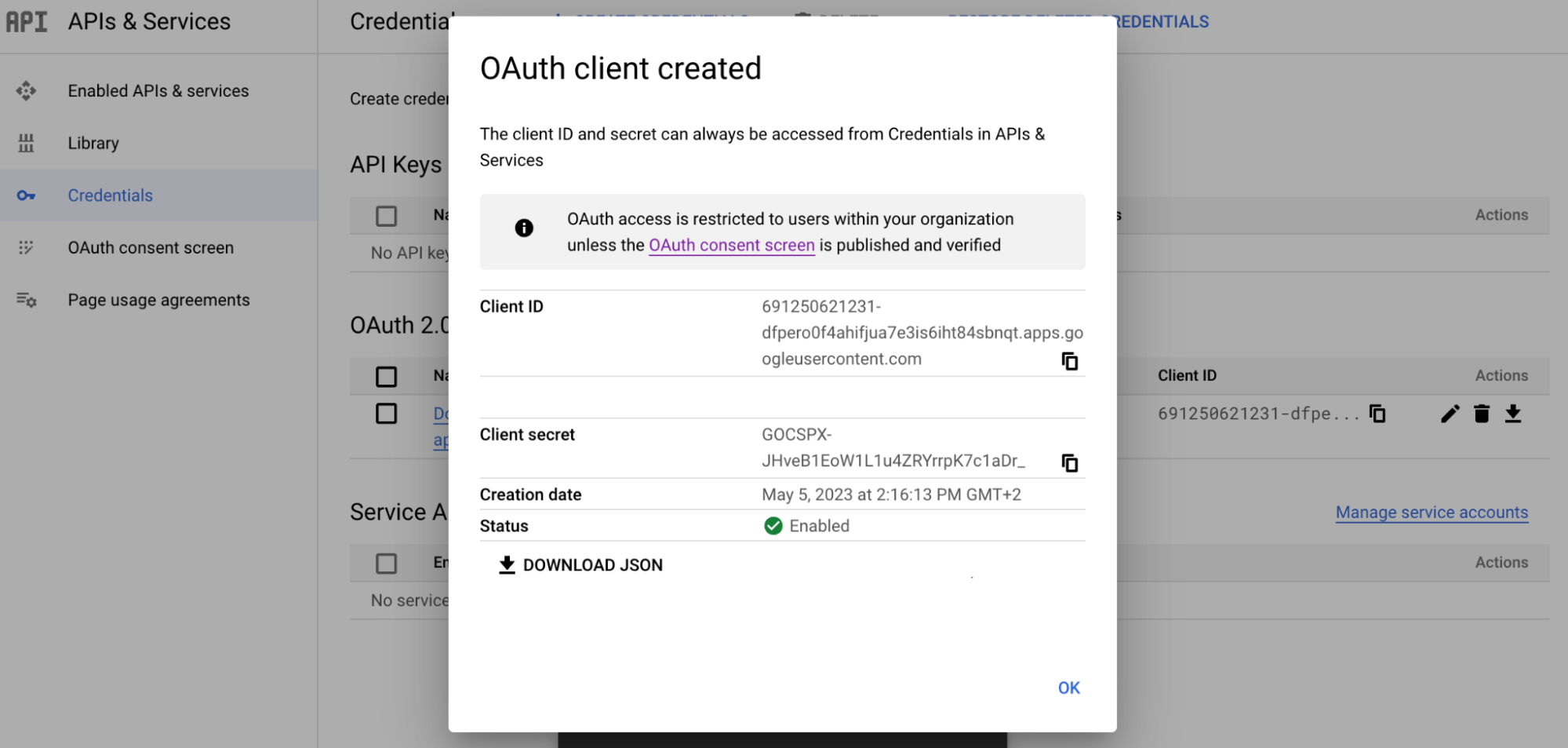 Receiving the Client ID and Client Secret for later use