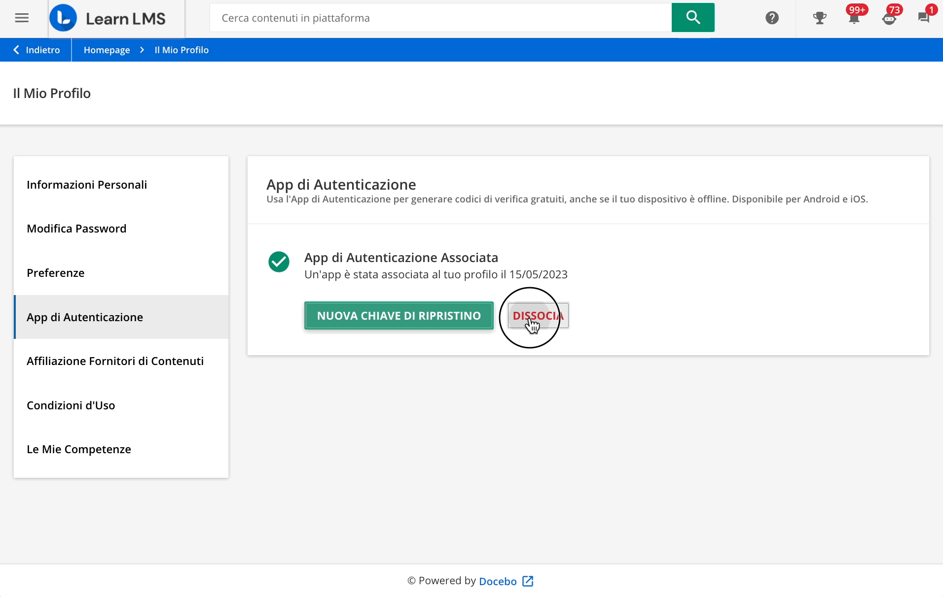 Dissociare l'app di autenticazione