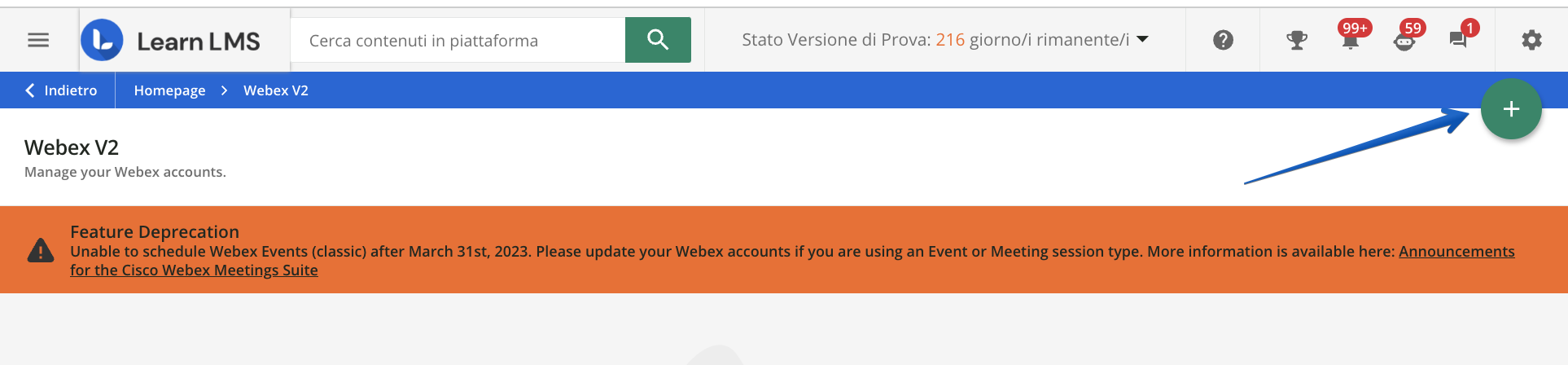 Aggiungere un account Webex V2