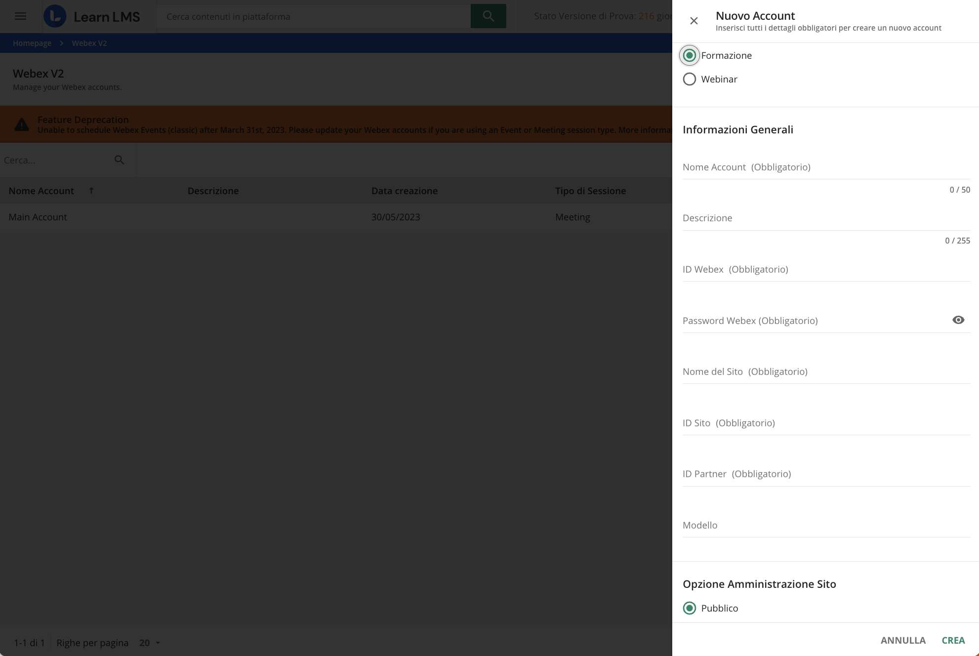 Nuovo account Training