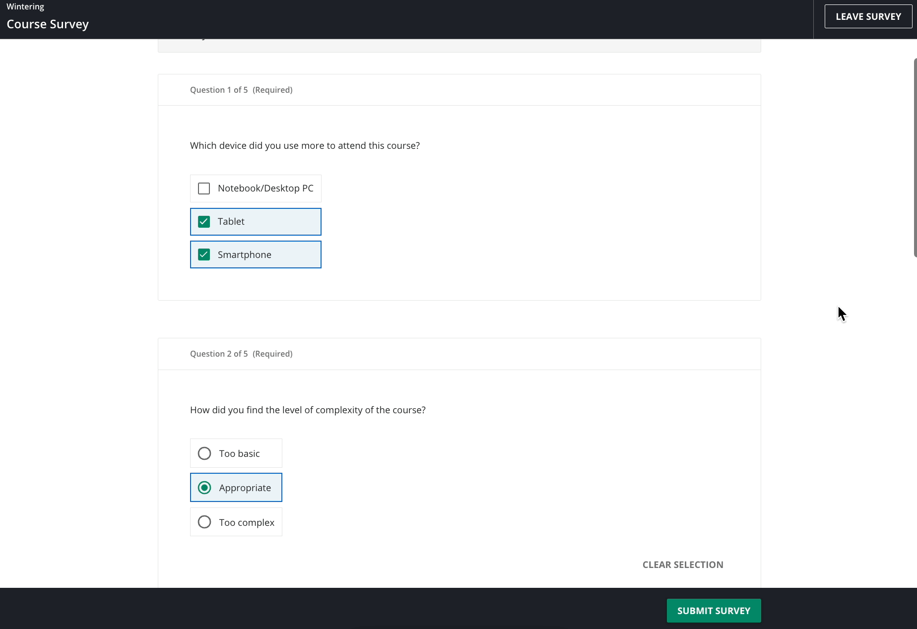 Submitting a survey