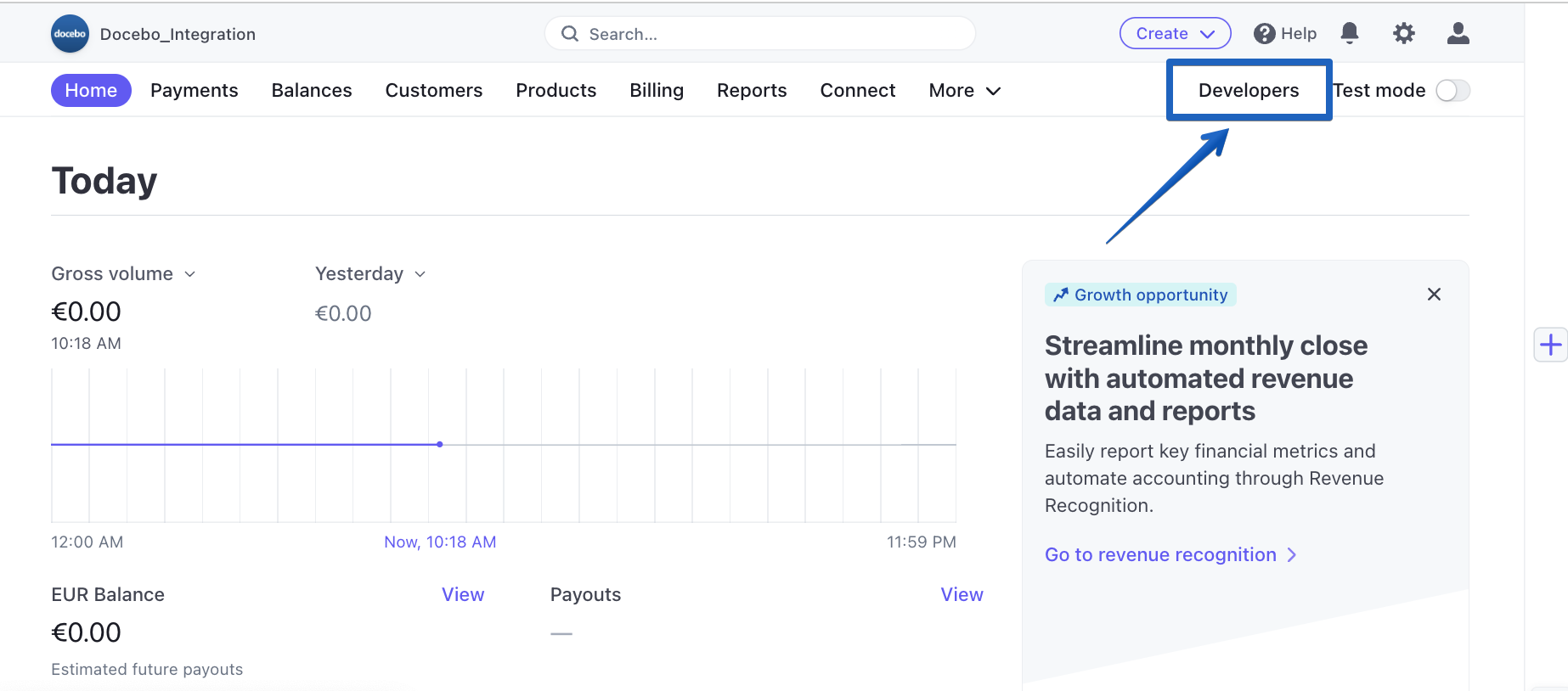 Stripe Developers tab
