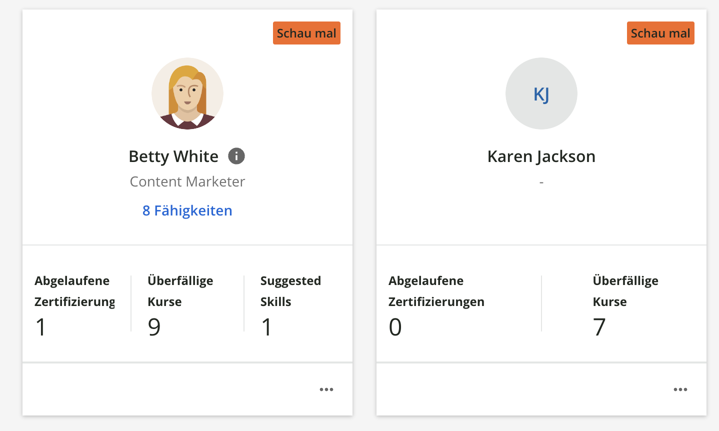 Mein Team: Benutzerkarten