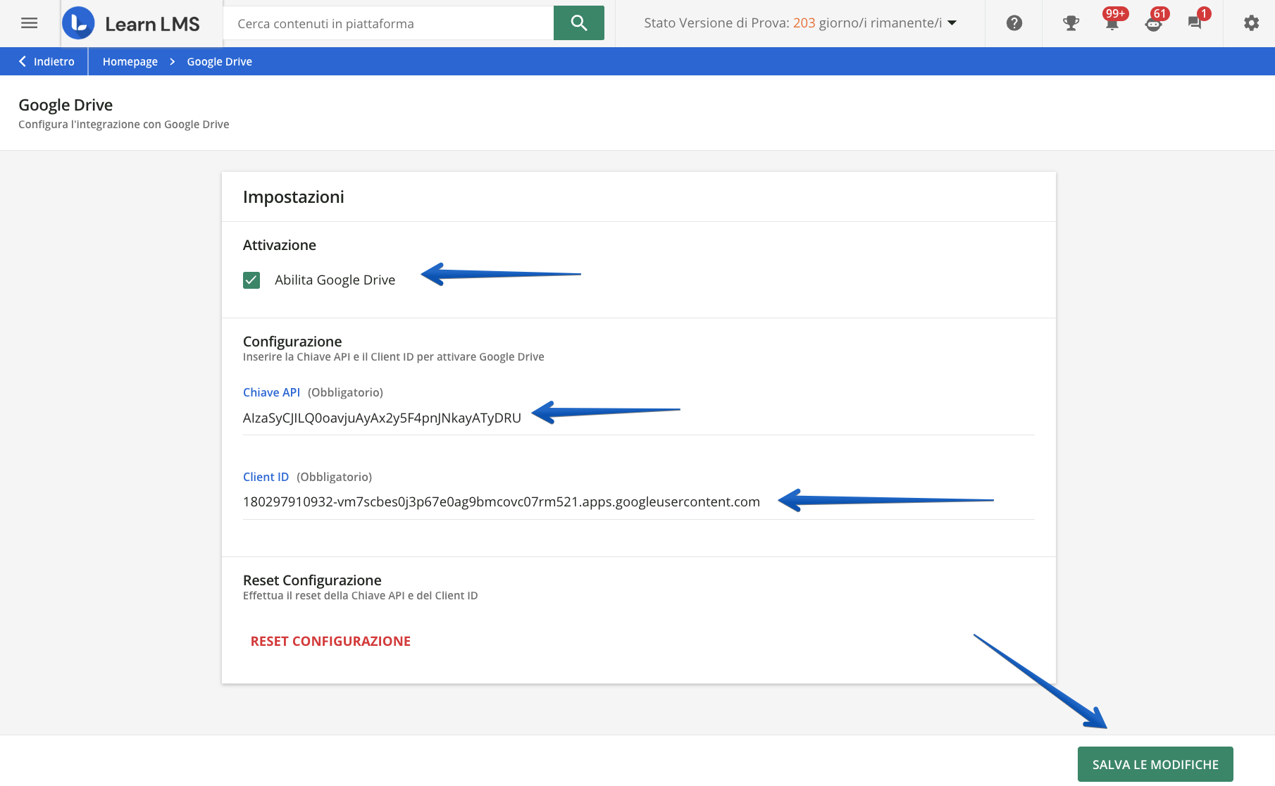 Configurare Google Drive in Docebo