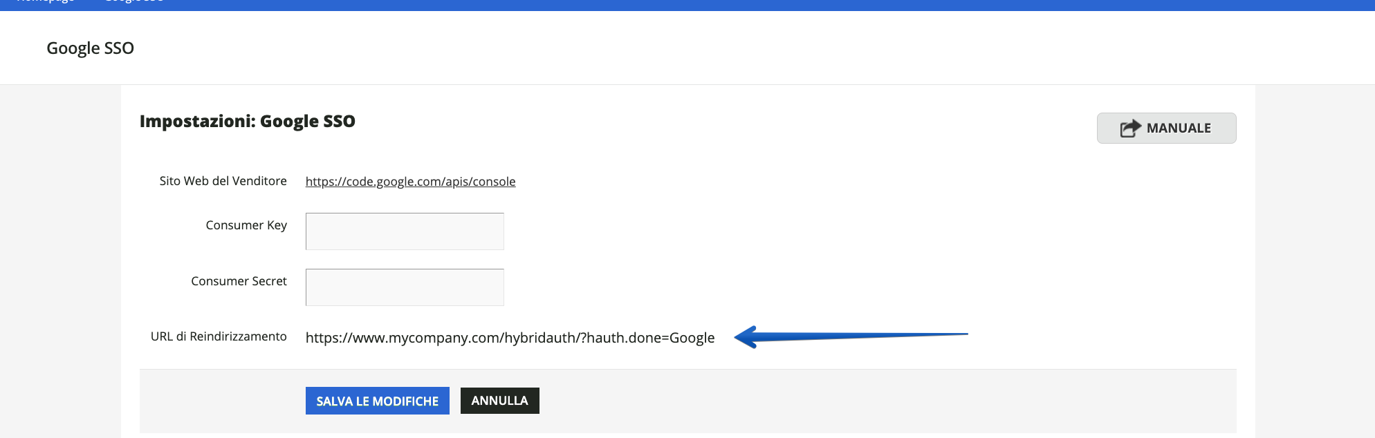 Copiare l'URL di reindirizzamento