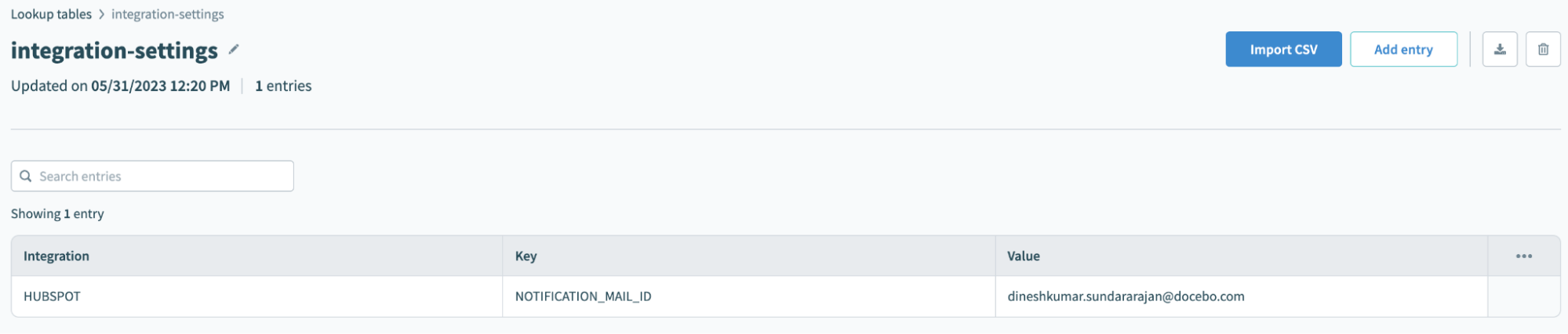An example integration-settings table