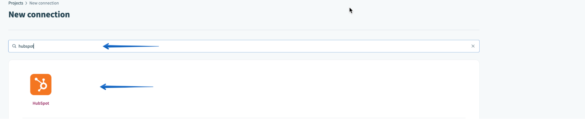 Searching for and selecting the HubSpot connector