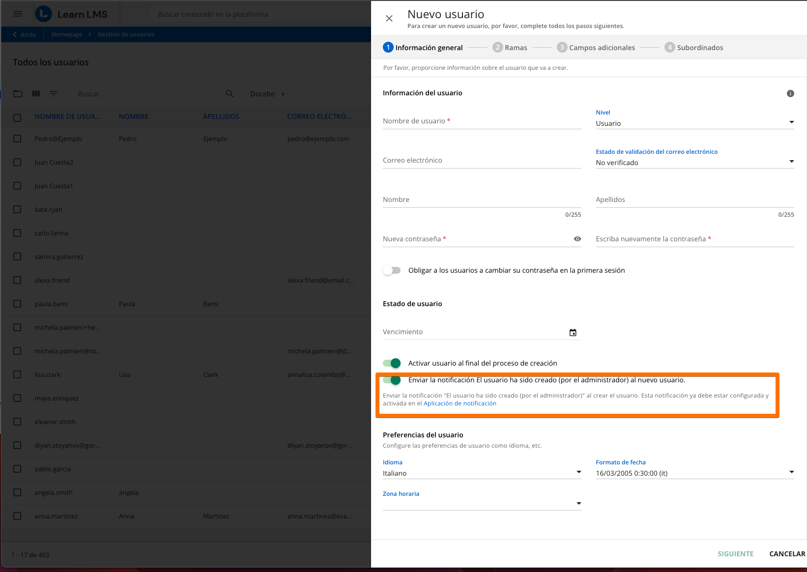enviar notificación al nuevo usuario
