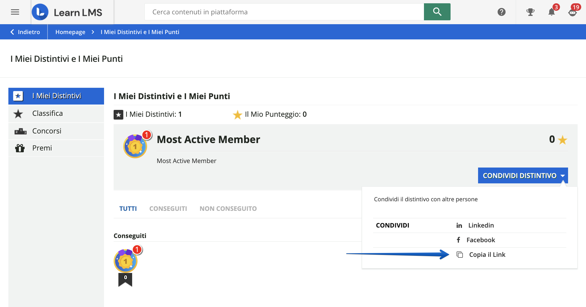 Copiare il link del distintivo