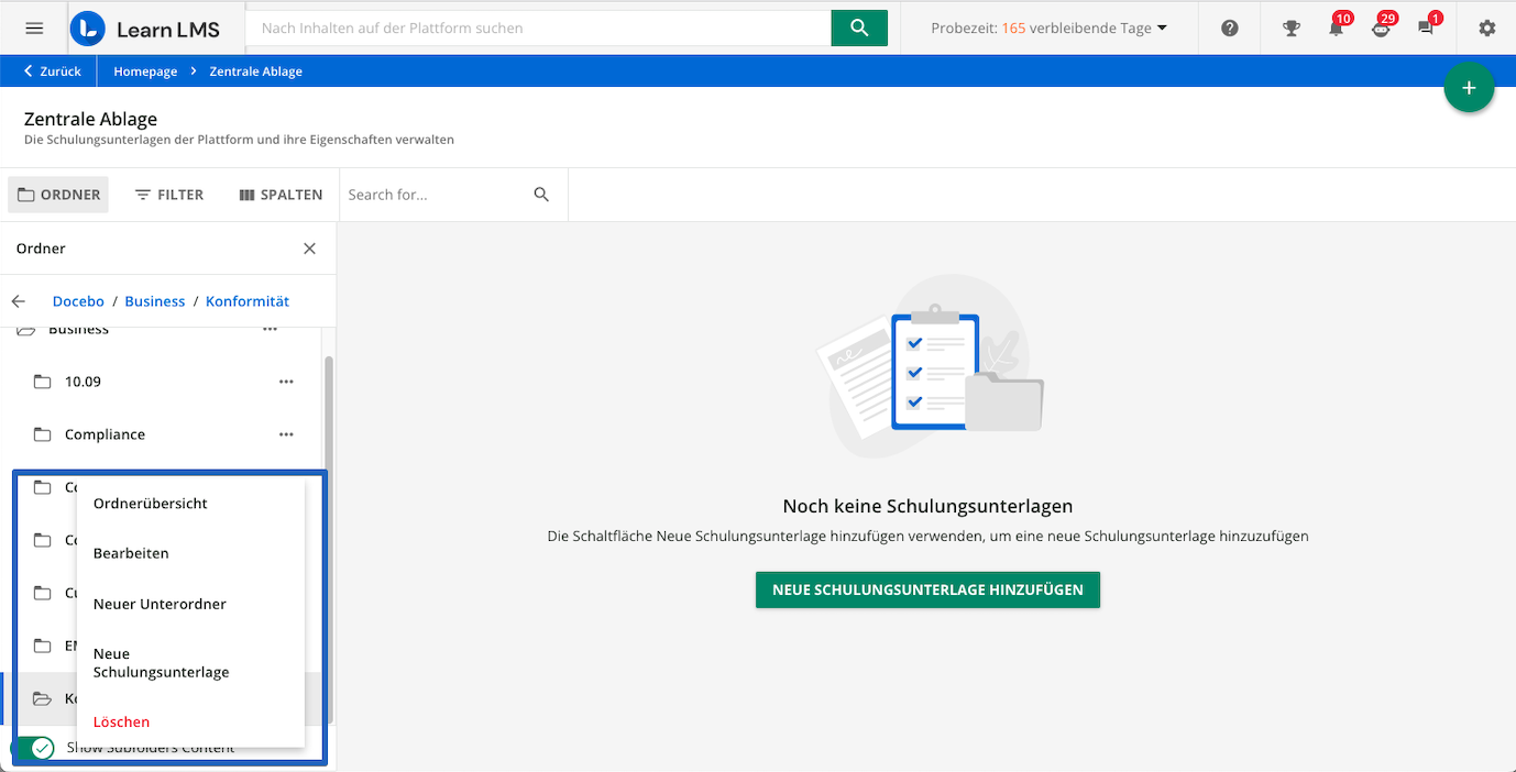 Erstellen und Verwalten von Ordnern