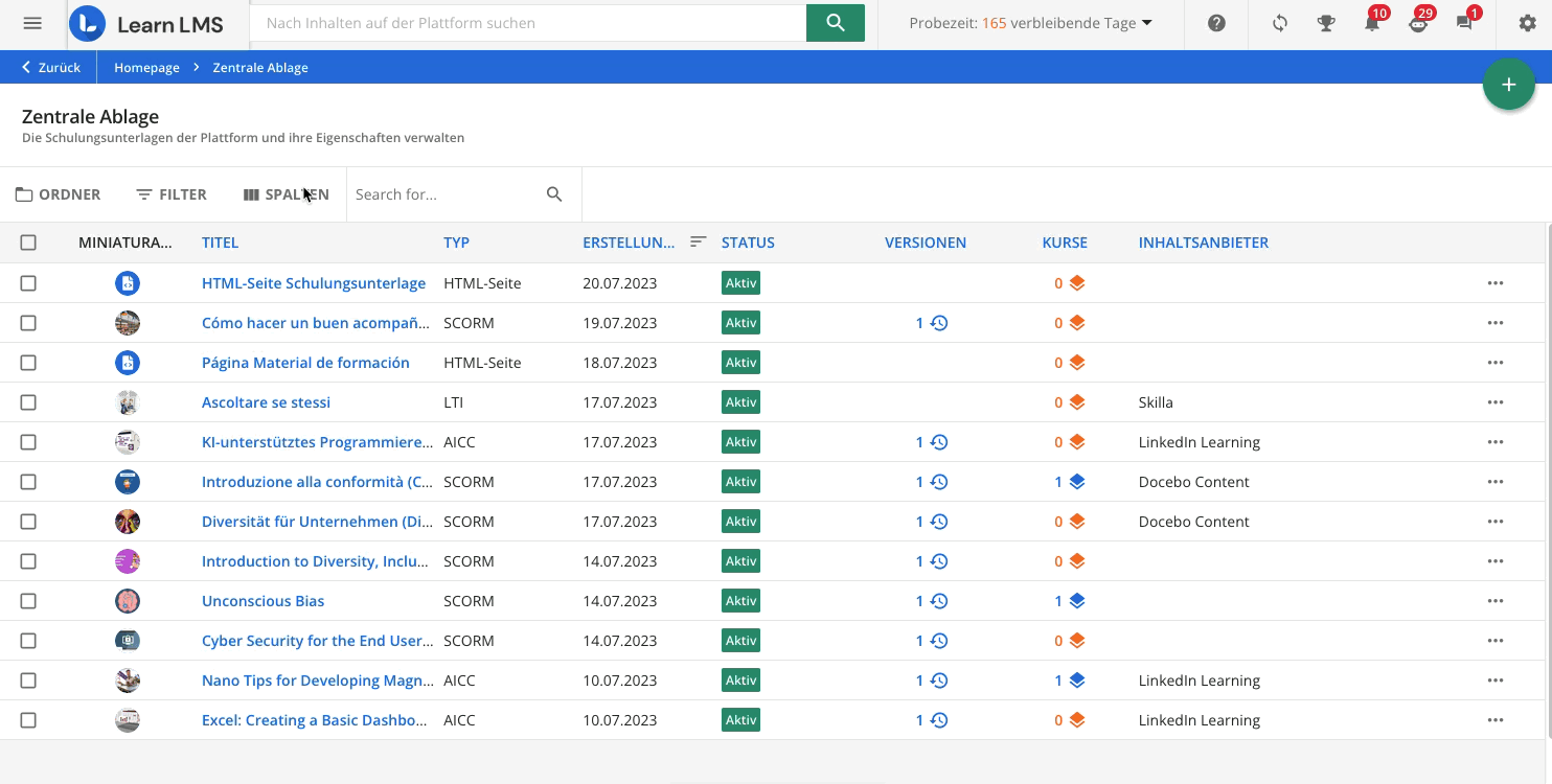 Verwalten von Schulungsunterlagen