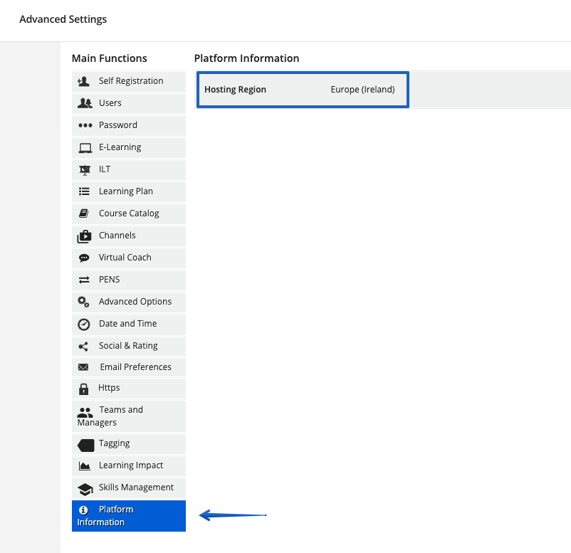 Viewing the platform hosting region