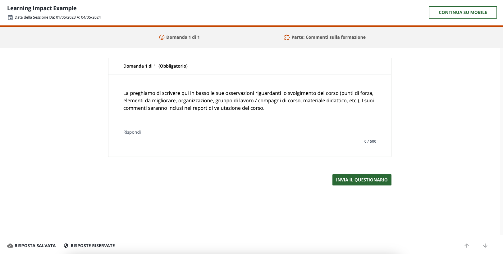 Impostazioni del Questionario