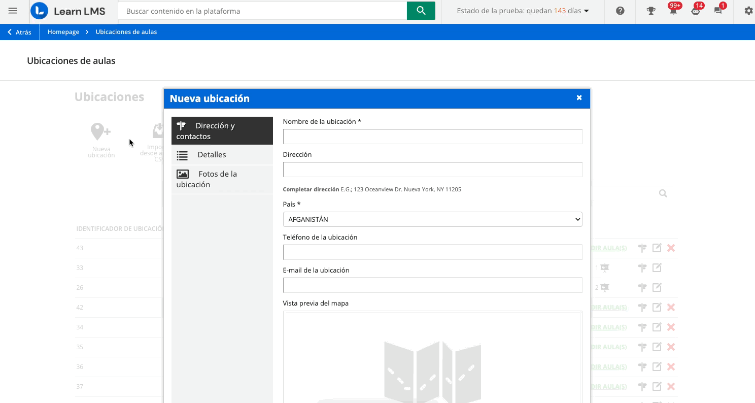 crear una nueva ubicación