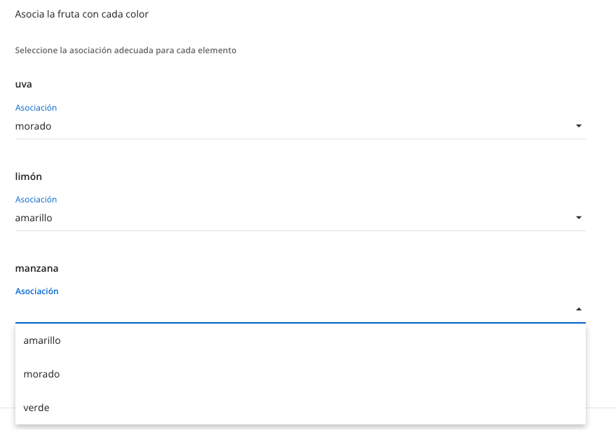pregunta de asociación vista de alumno