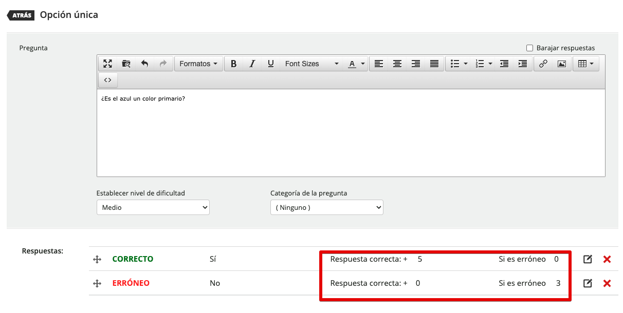 puntuaciones de las respuestas