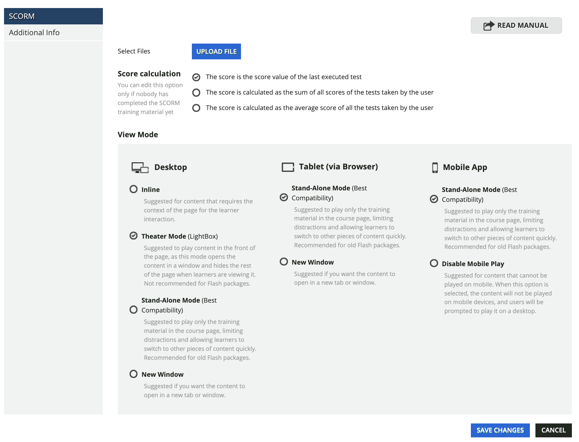 SCORM View Modes