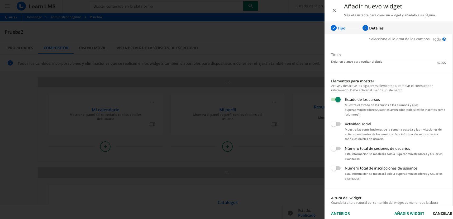 Widget Resumen de la actividad