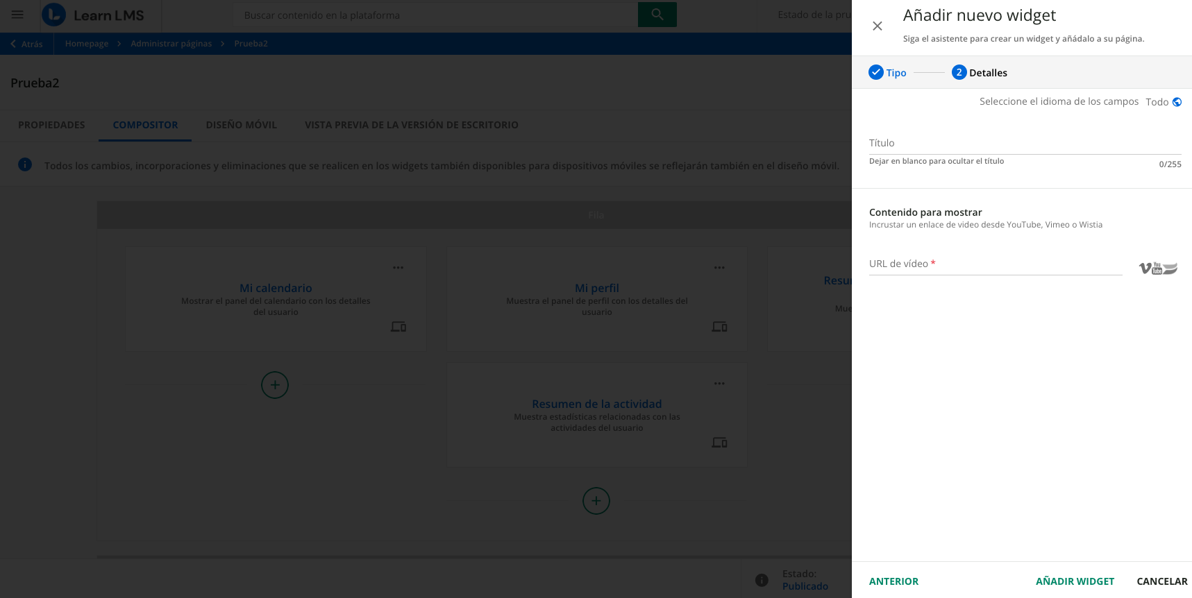 Widget Vídeo incrustado