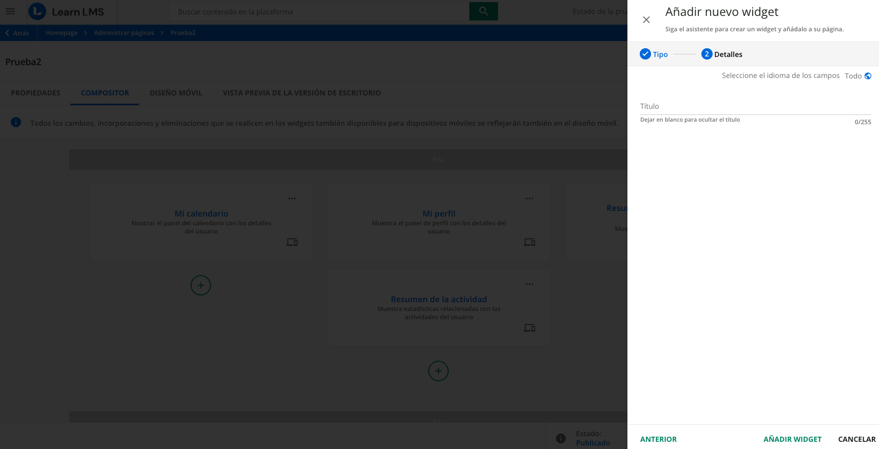 Widget Códigos de suscripción