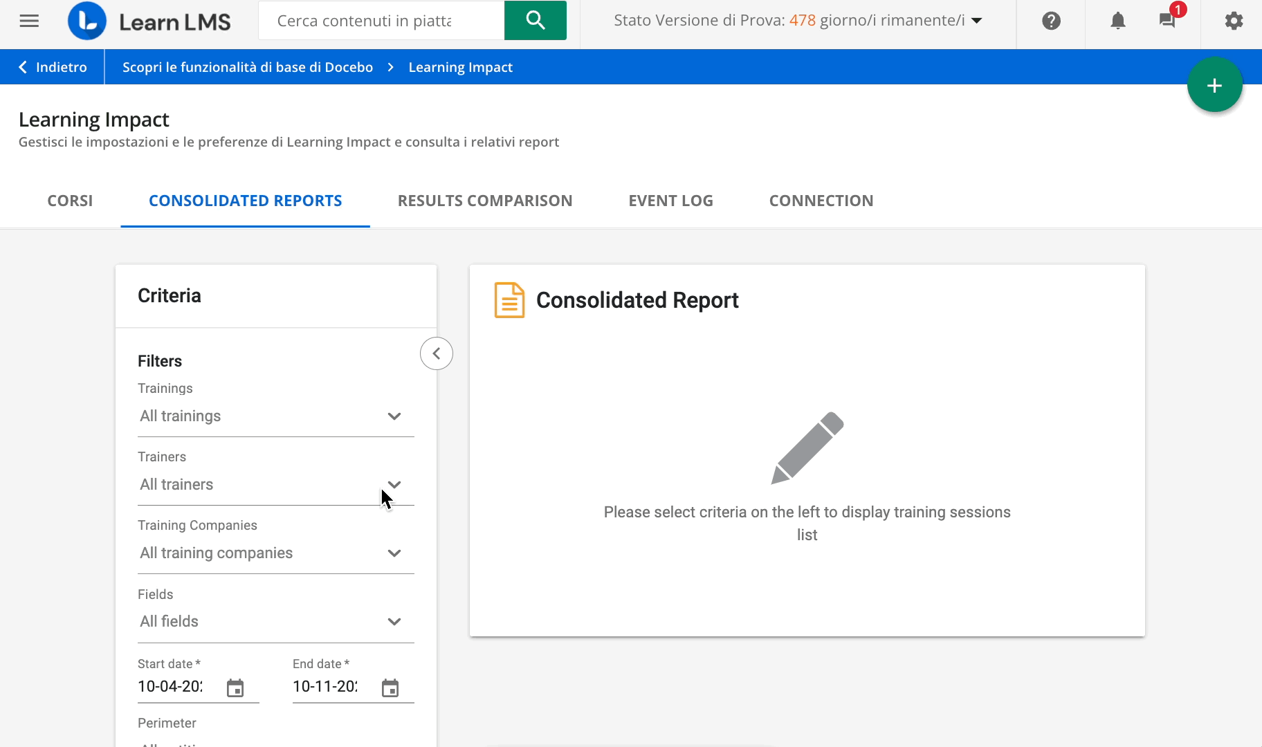 Applicare filtri al Consolidated Report