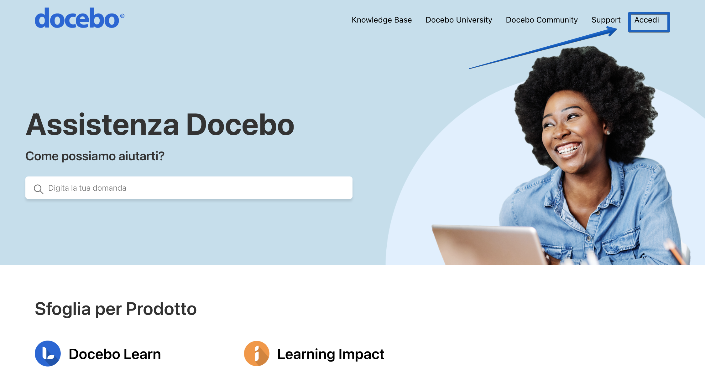 Accedere a Docebo Help