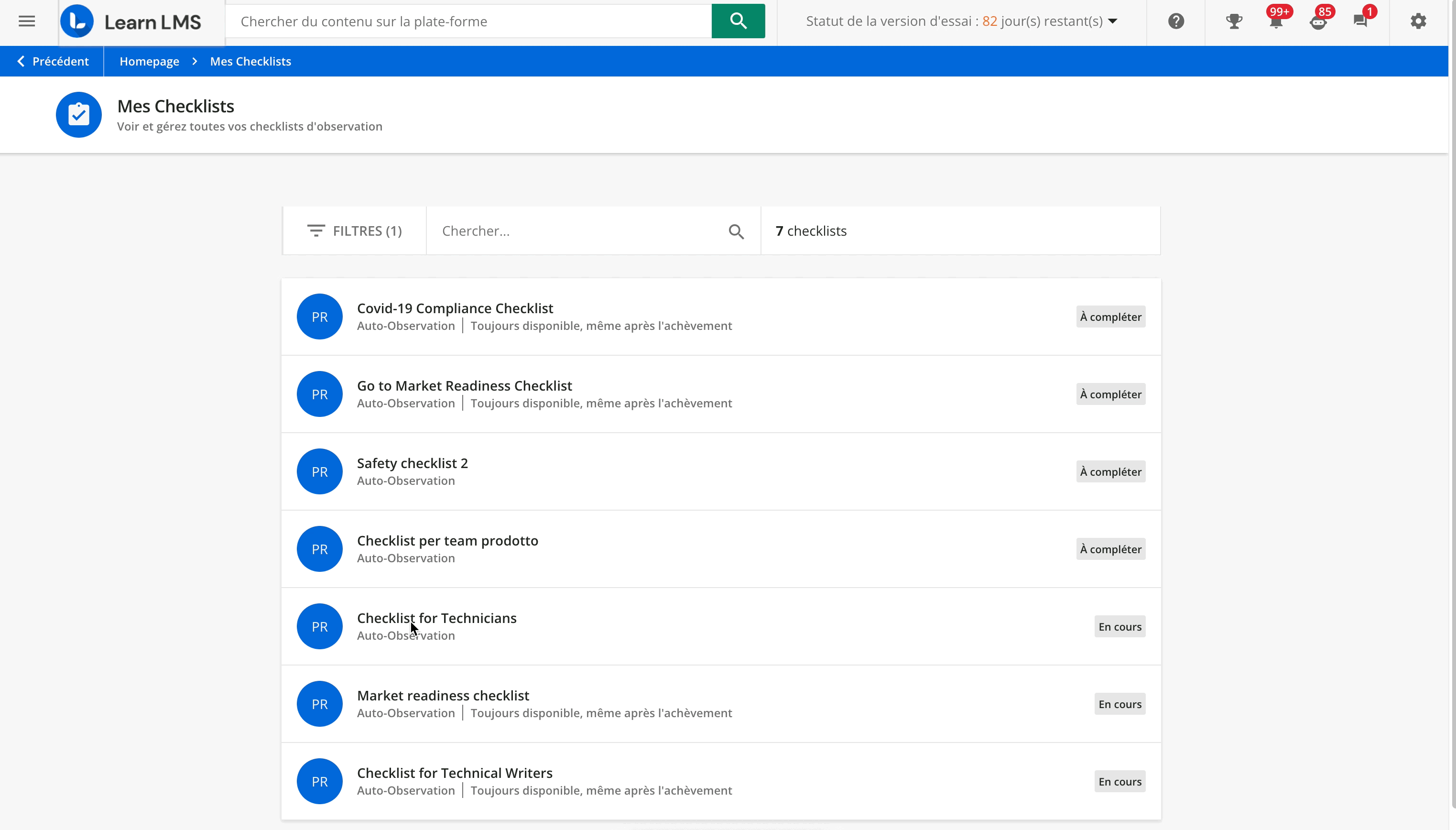 Remplir une checkist