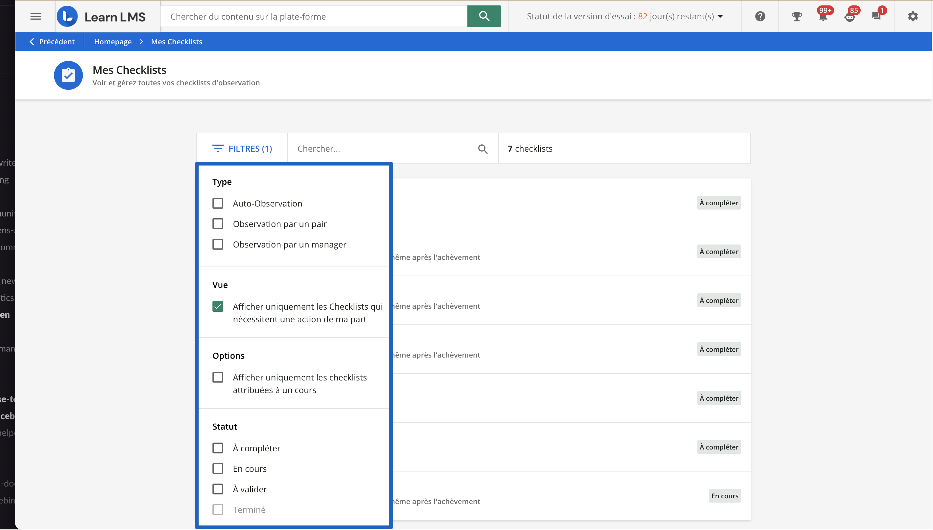 Filtres Mes Checklists
