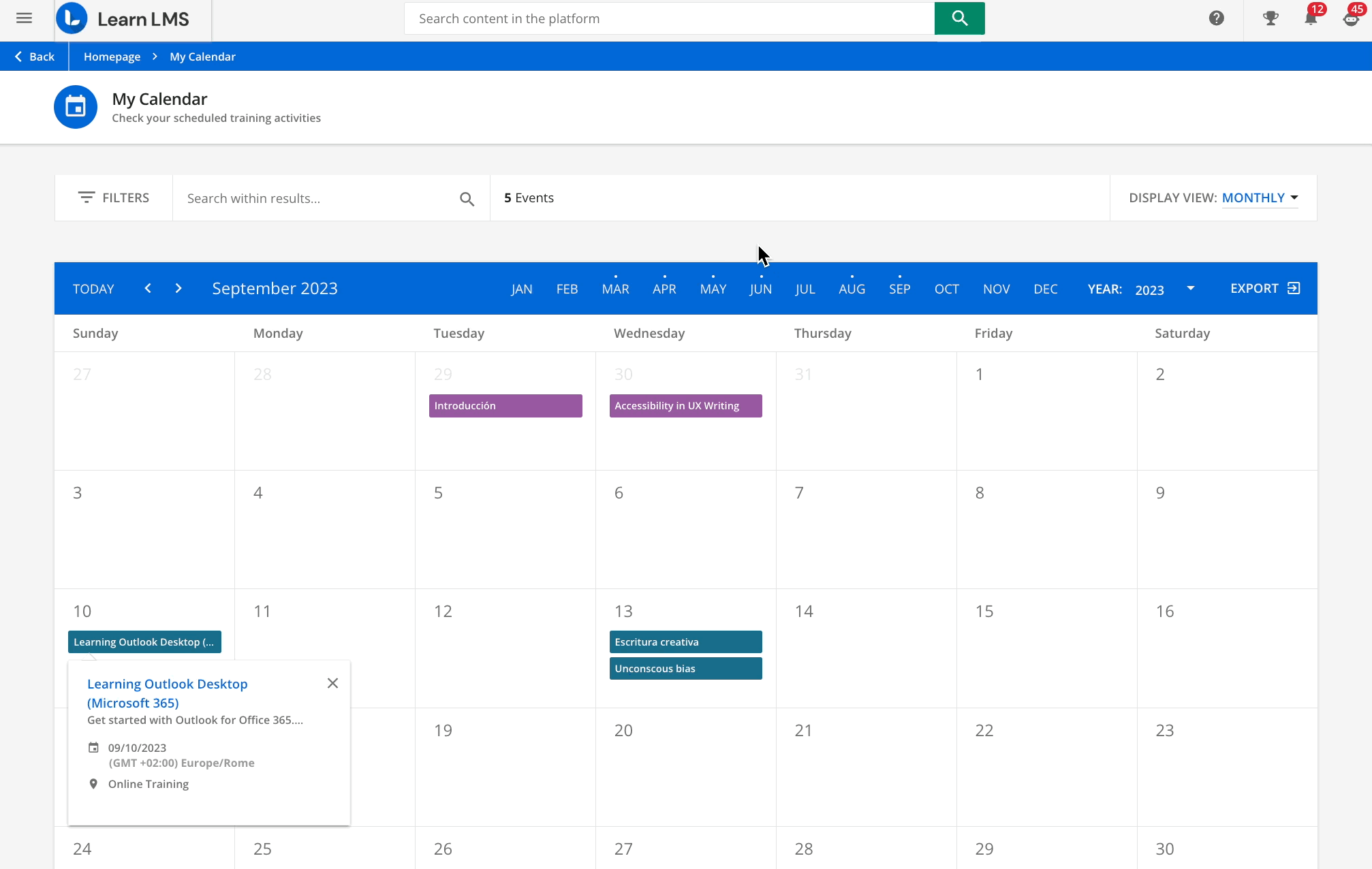 Exporting the platform calendar