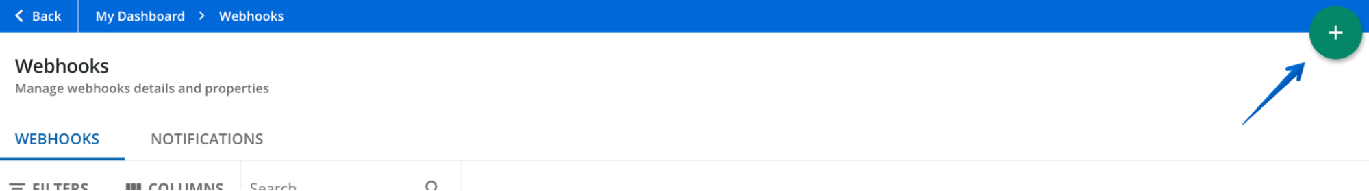 Pressing the plus button to create a new webhook
