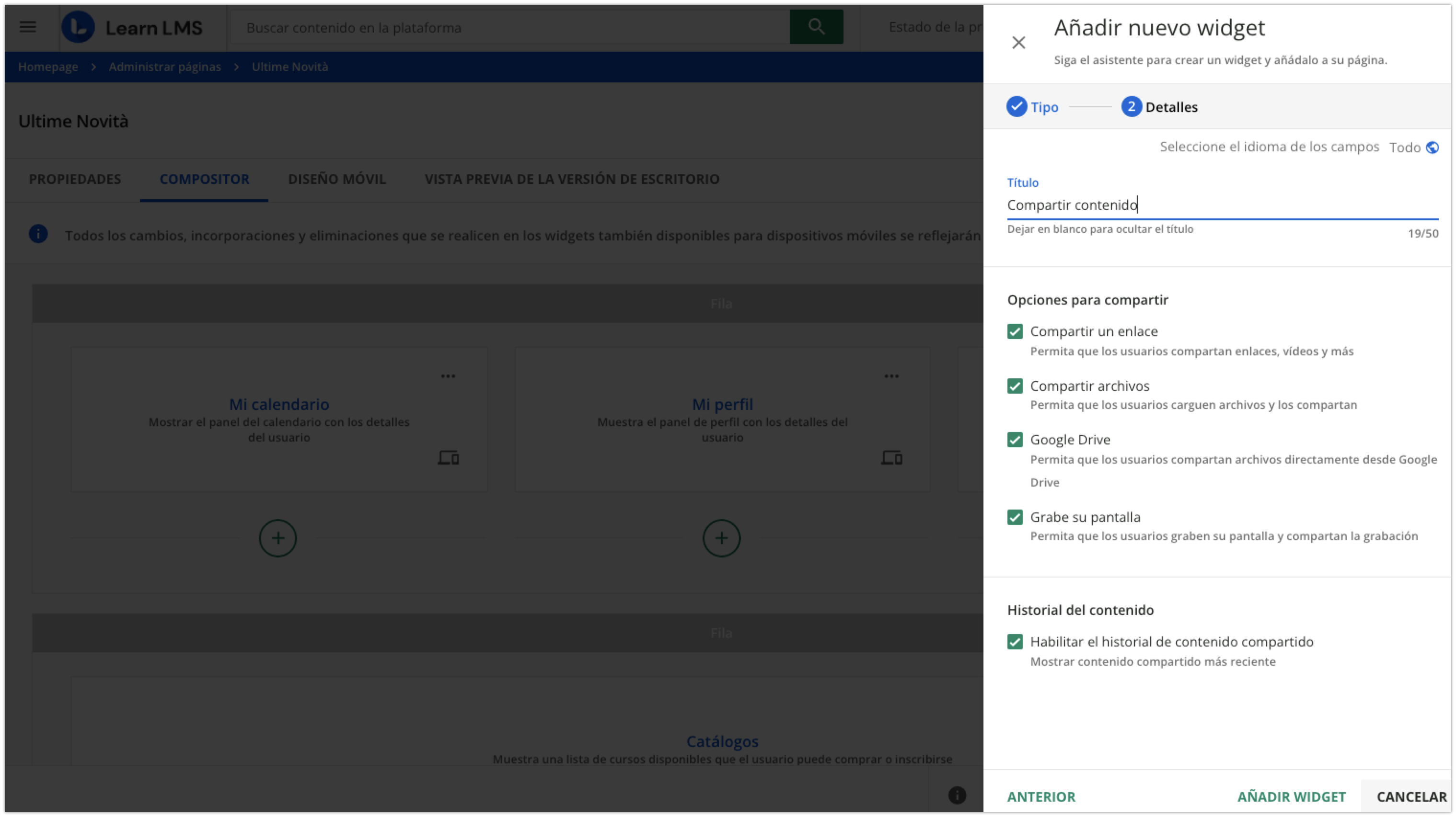 Widget Compartir contenido
