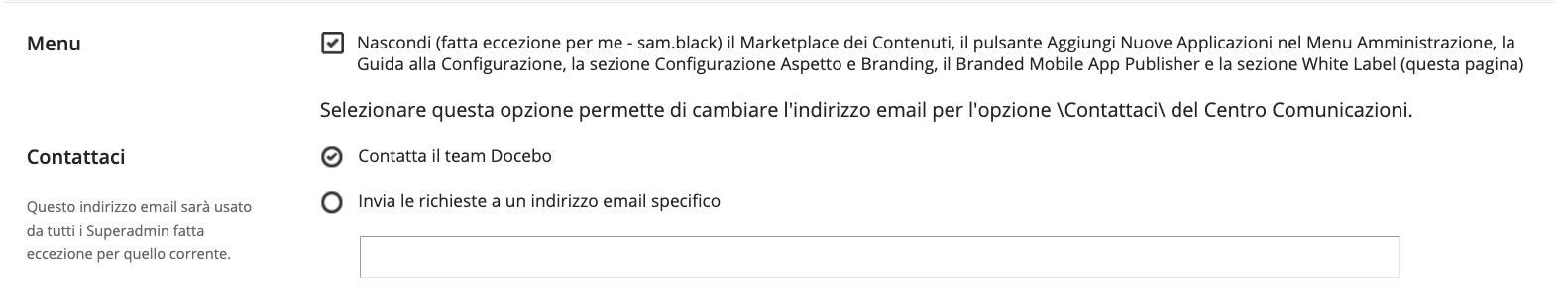 Opzioni area Menu