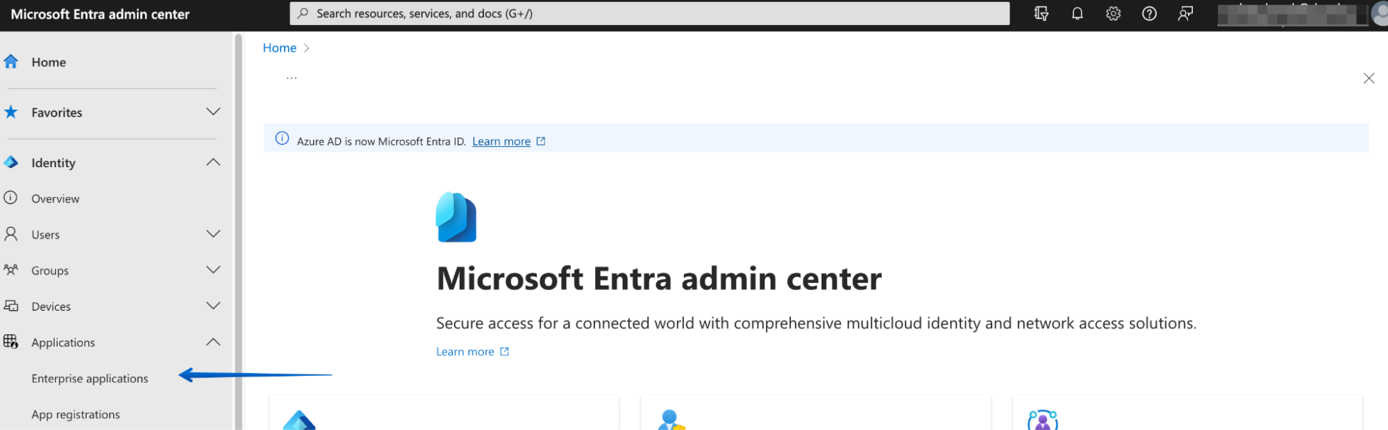 Pressing Enterprise applications in the Microsoft Entra admin center