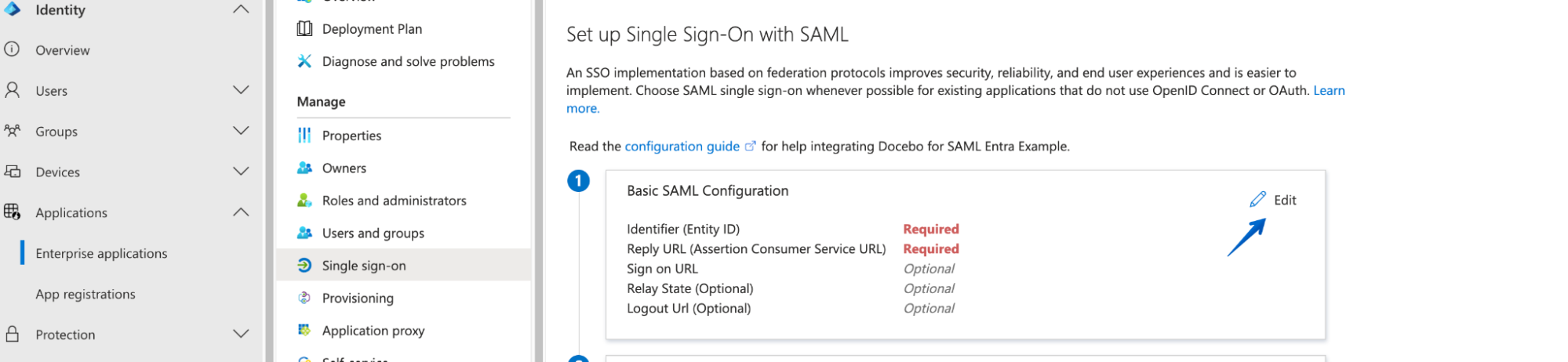Pressing Edit in the Basic SAML Configuration section