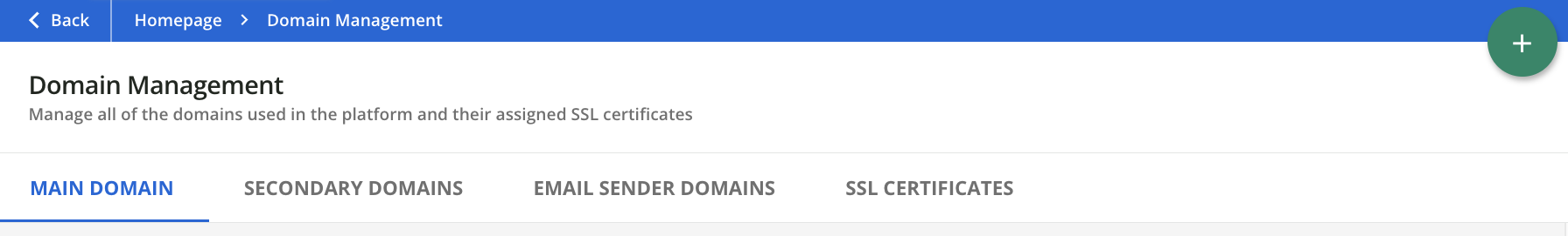 Domain Management Tabs