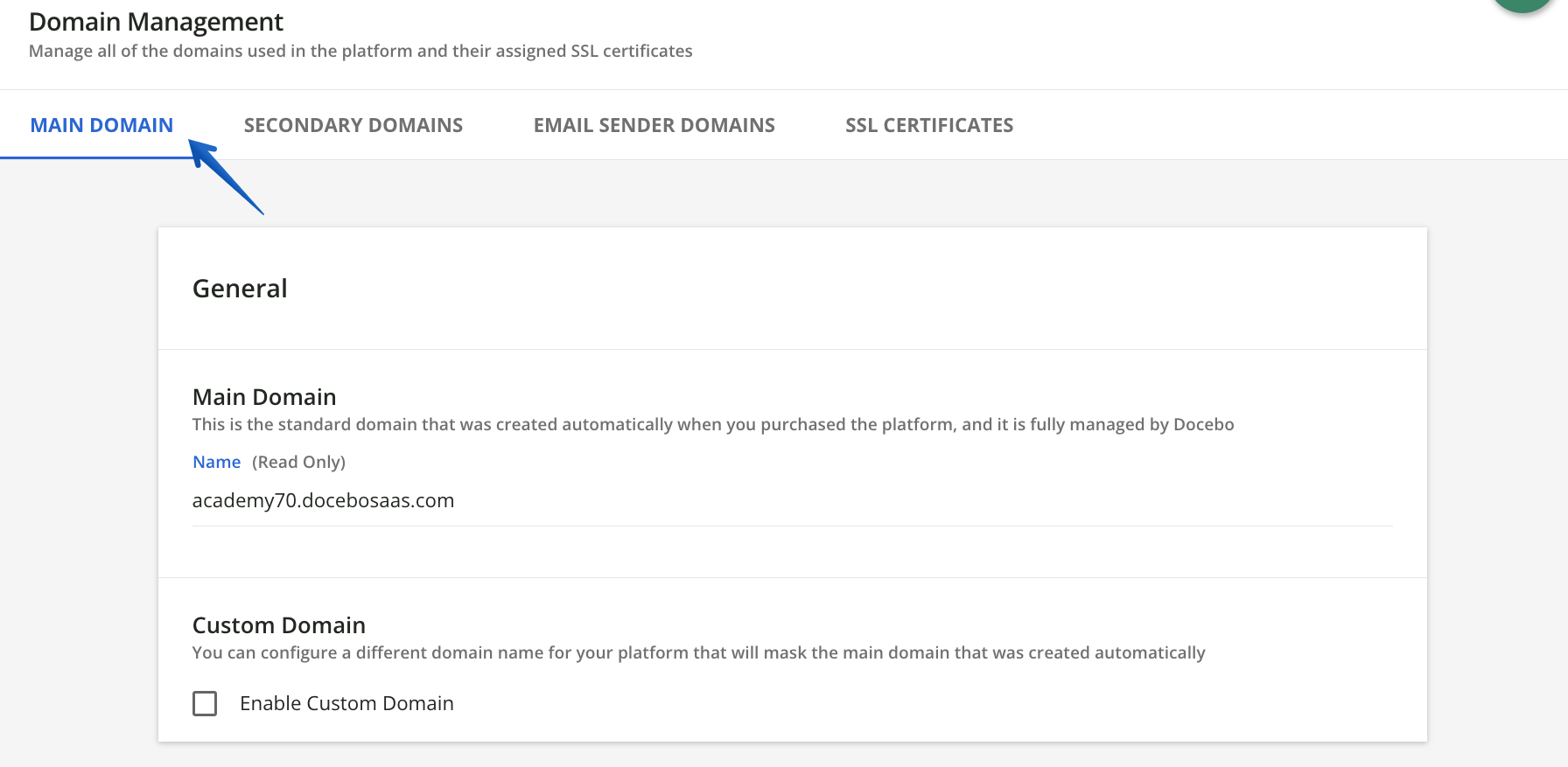 Main Domain Tab