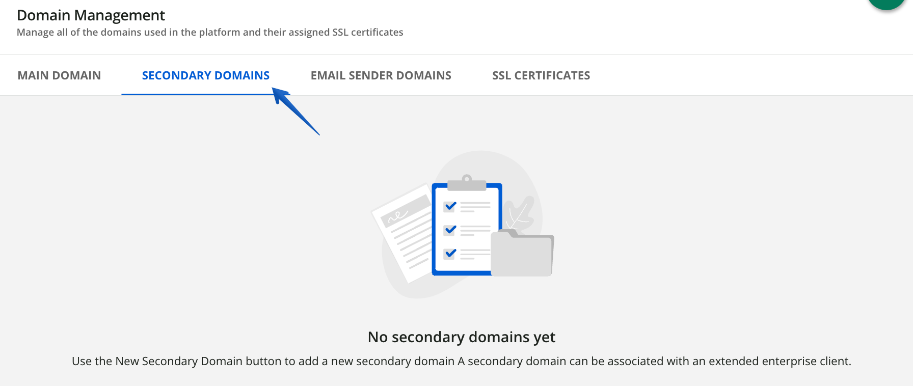 Secondary Domains Tab